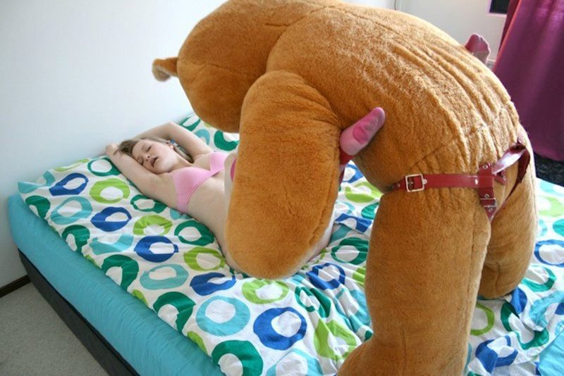 Girls fucking teddy bear strapon