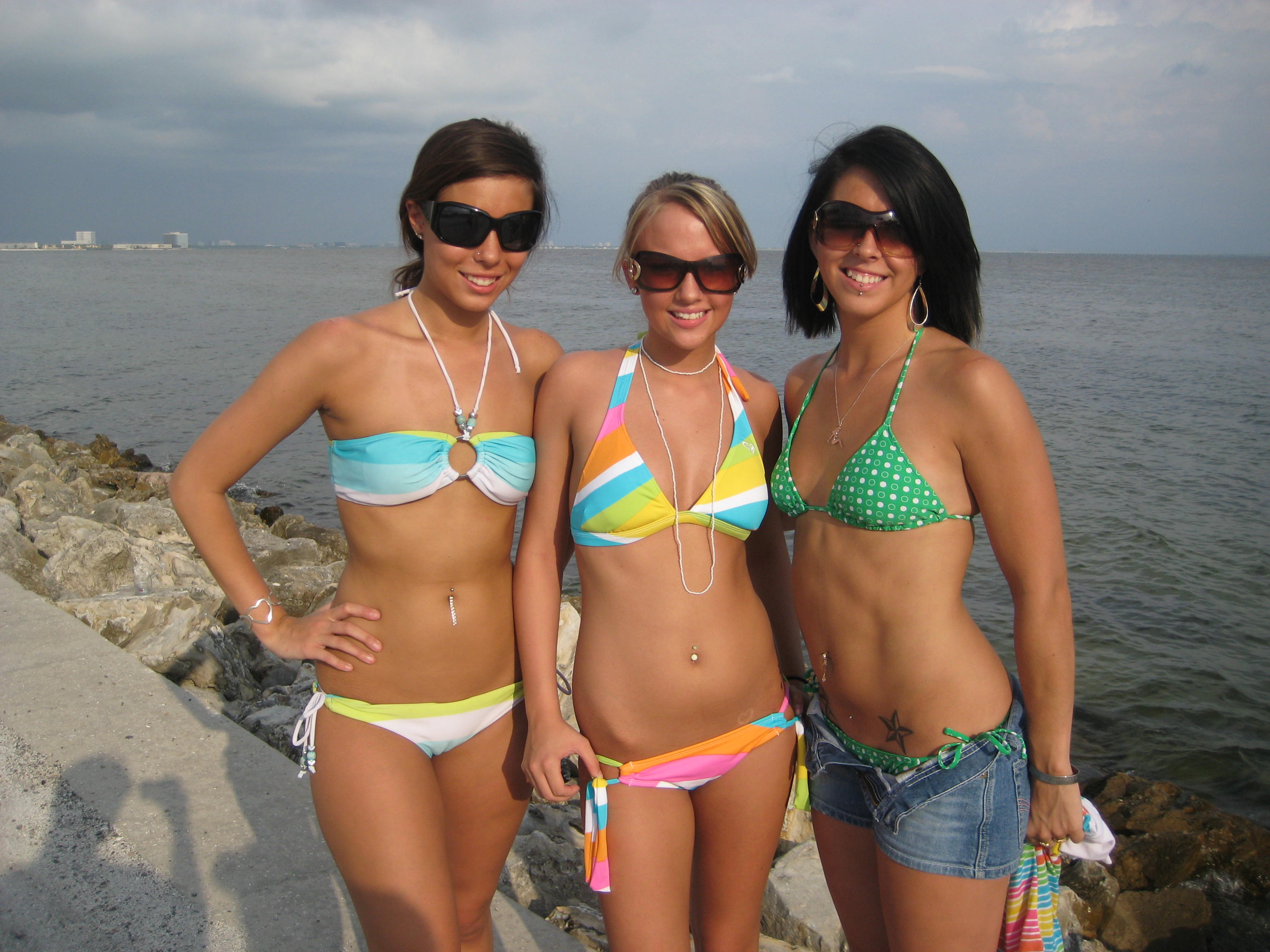 bikini flashing and nude sunbathing party girls