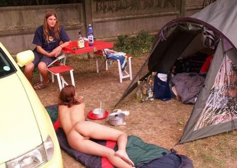 Naked on the campsite