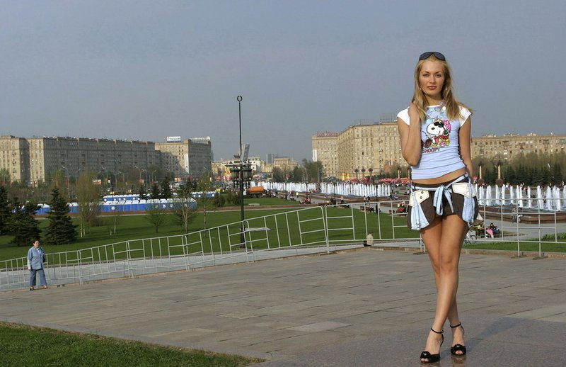 Russian girl walking around the city