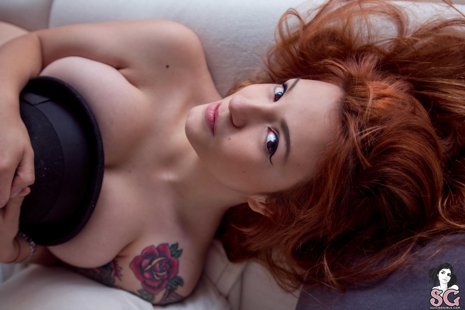 mille-hat-redhead-naked-tattoo-nighty-sofa-suicide-girls-16