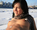 Nude girl on frozen river