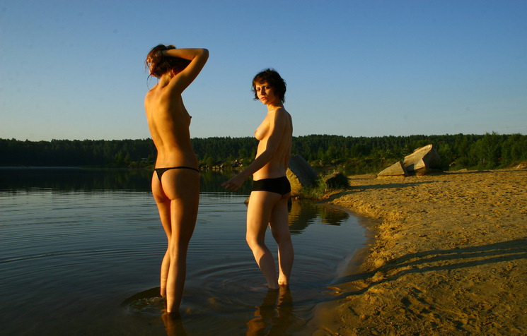 Two girls at the lake