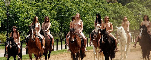 Naked girls on horses