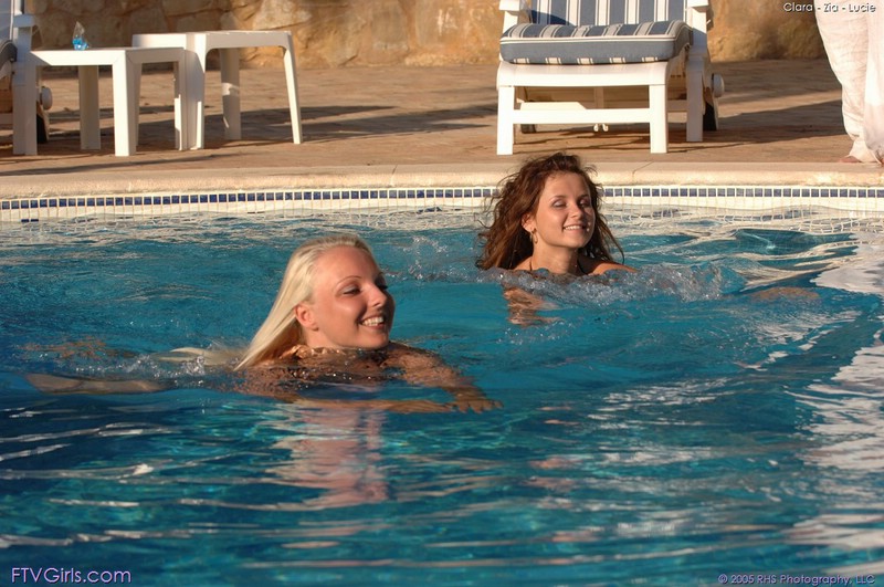 Three girls in the pool