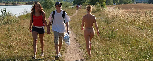 Nude walk to the lake